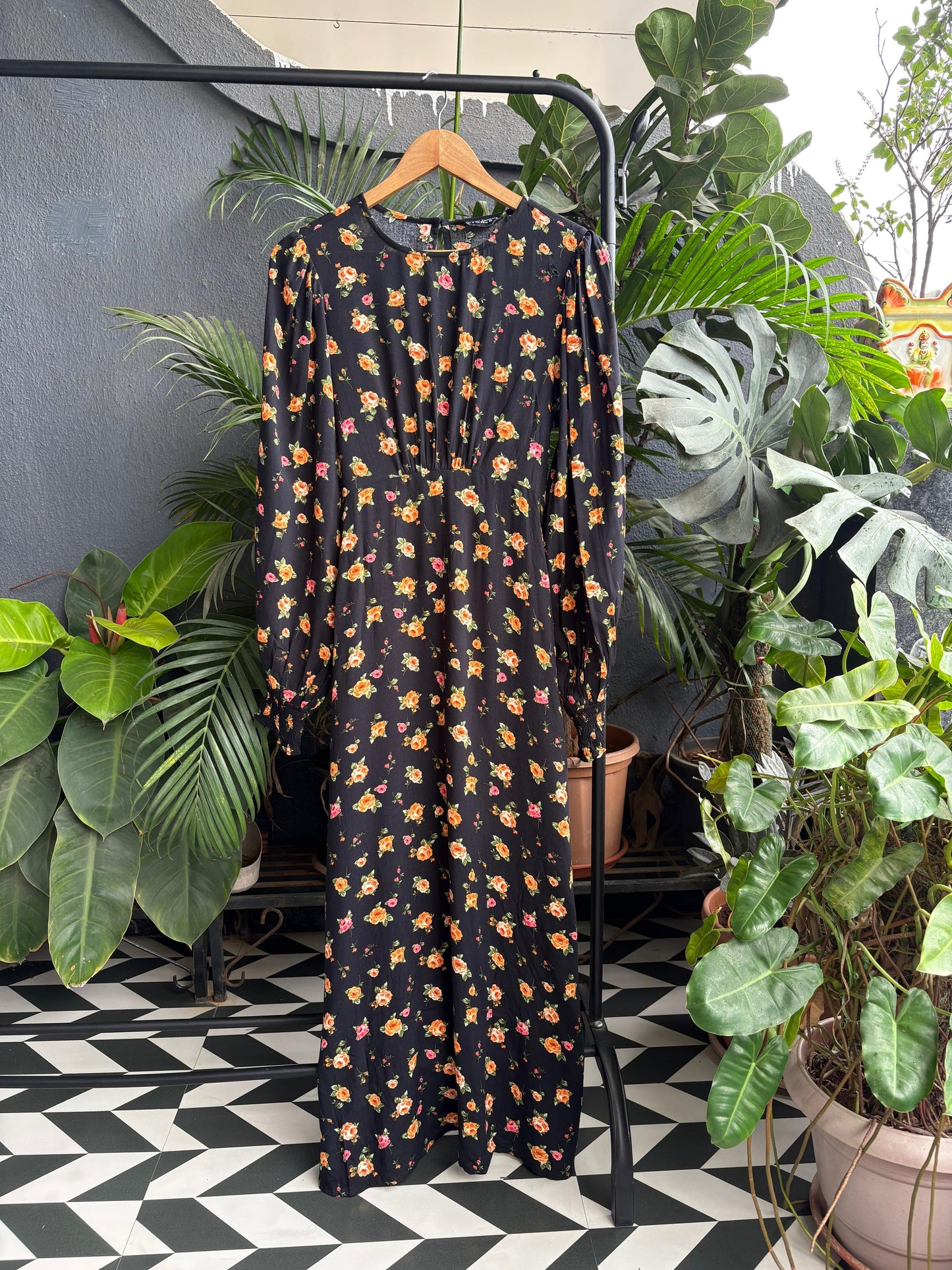 Black & yellow floral dress