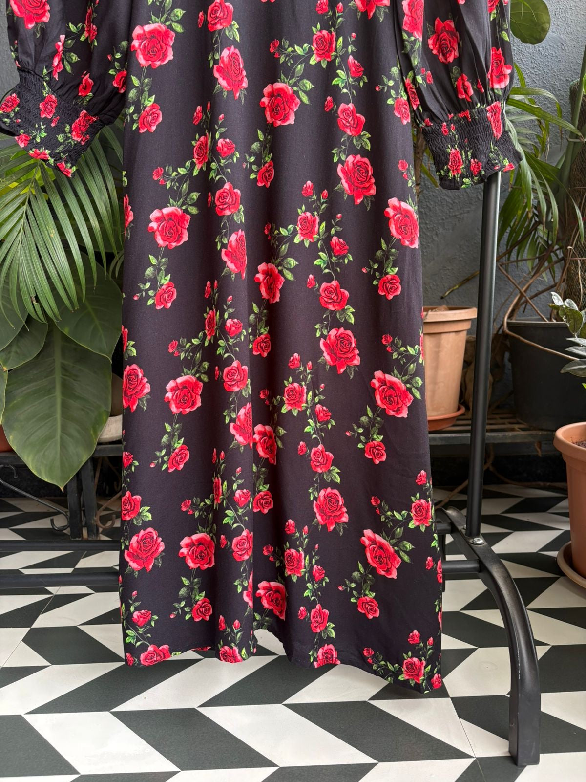 Red & black floral dress