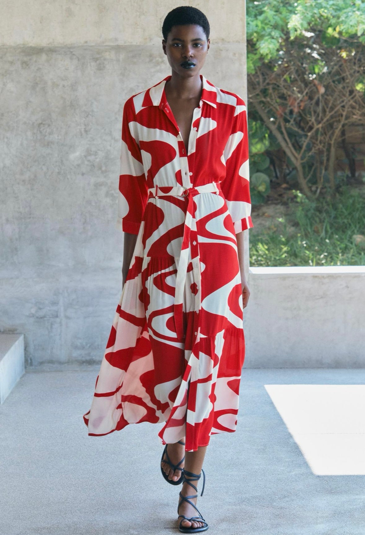 Red midi Dress with belt