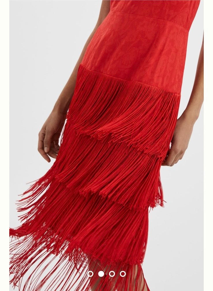 Red Fringe Halter Maxi Dress