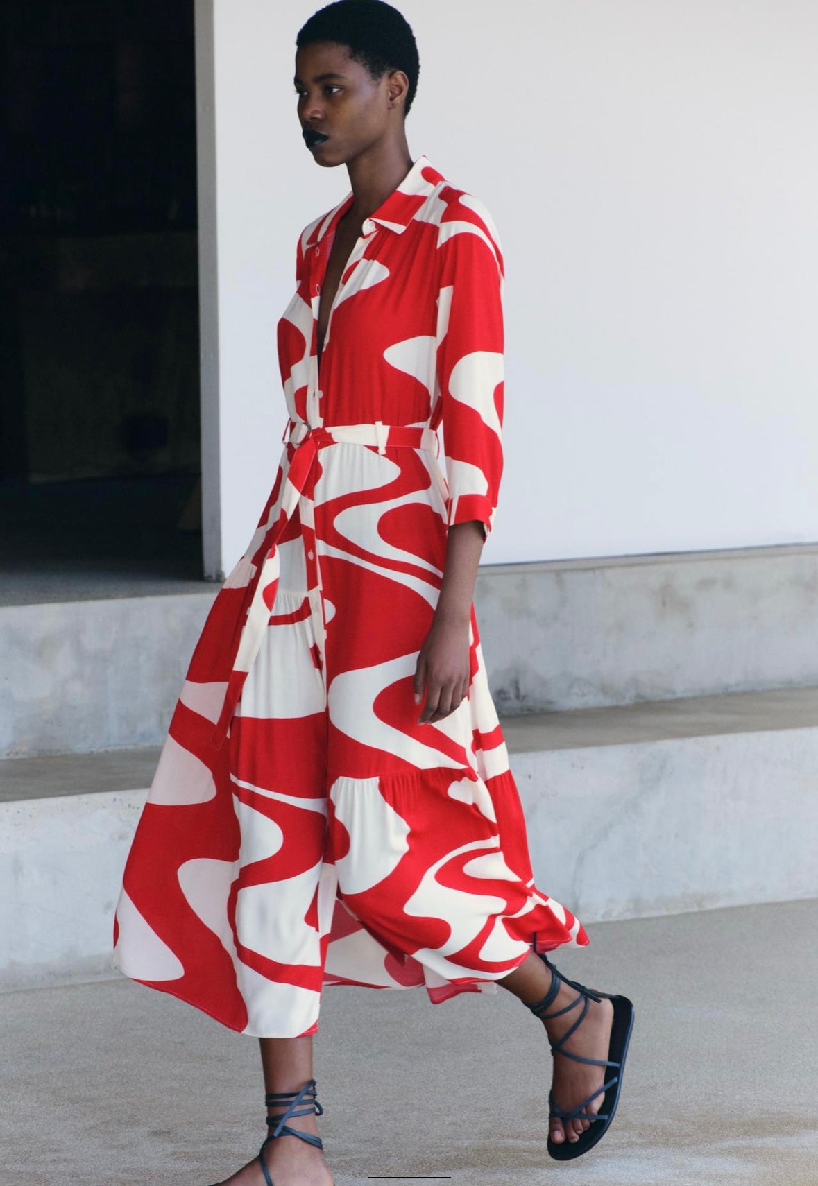 Red midi Dress with belt