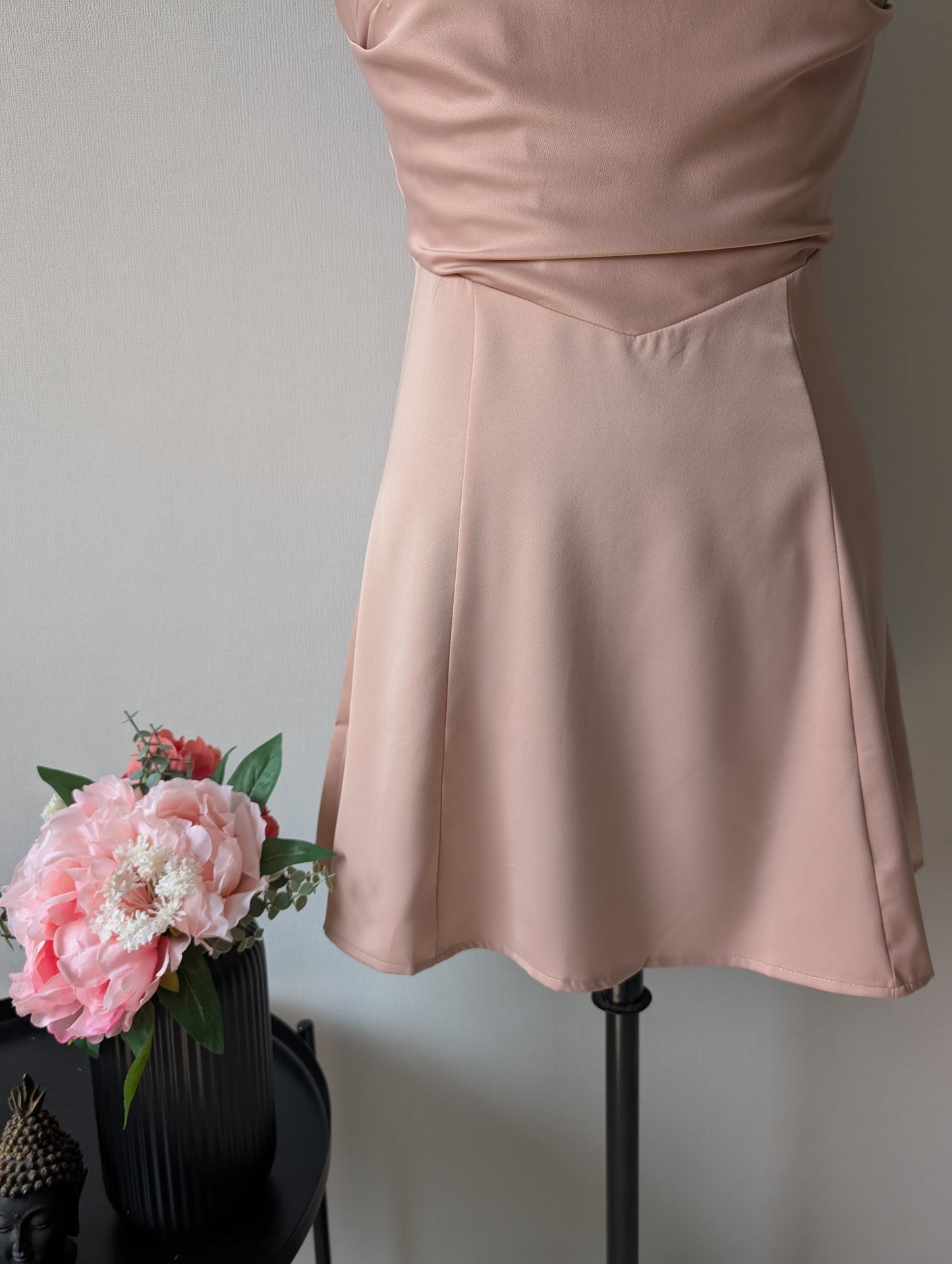 Satin Pink dress with flower neckpiece