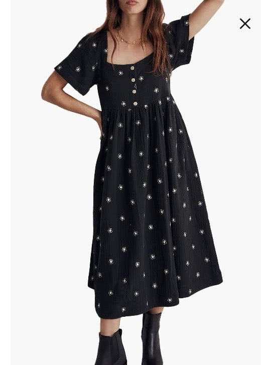 Daisy Embroidered Lightspun Square-Neck Midi Dress