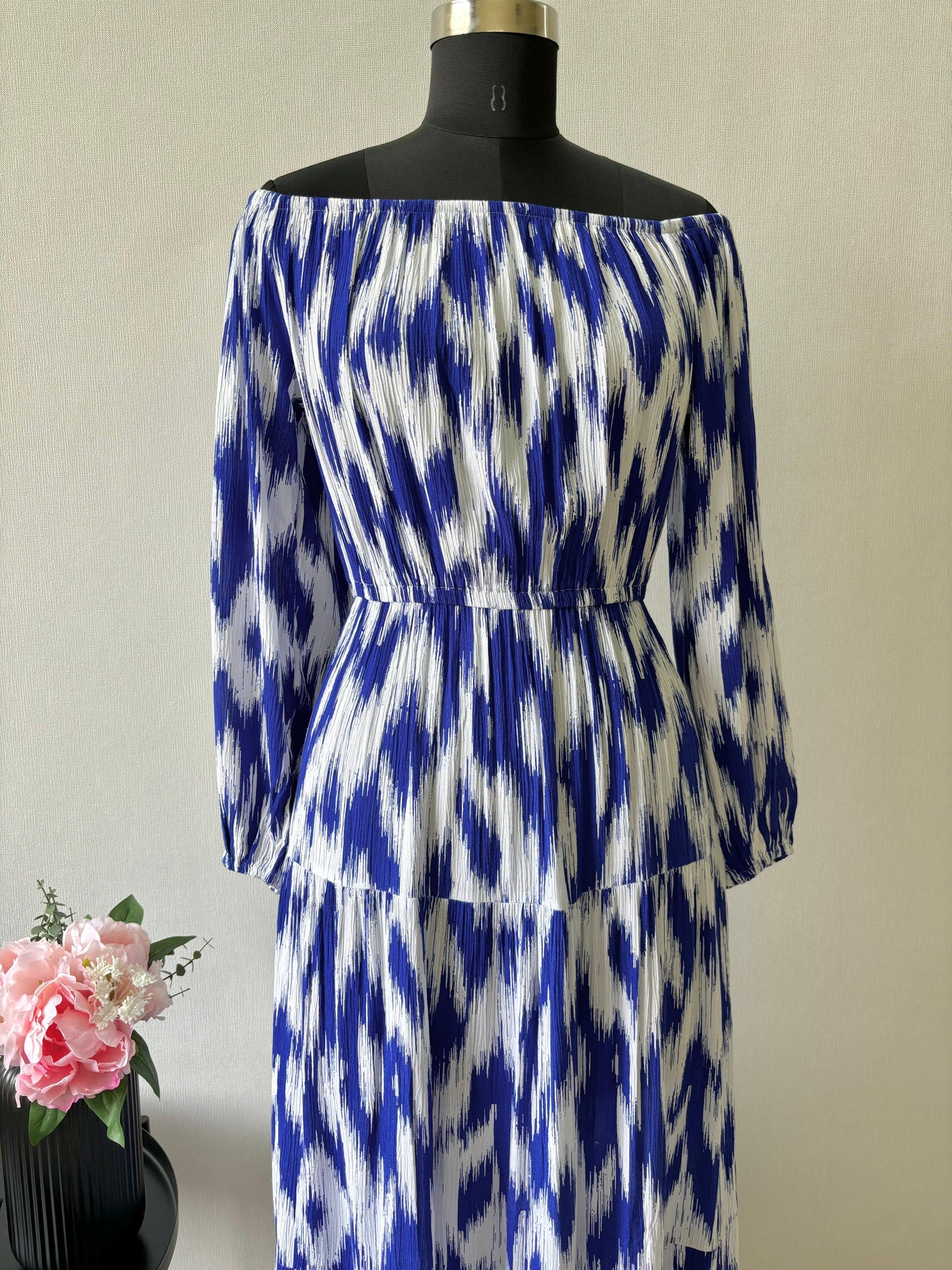 White & Blue Midi Dress