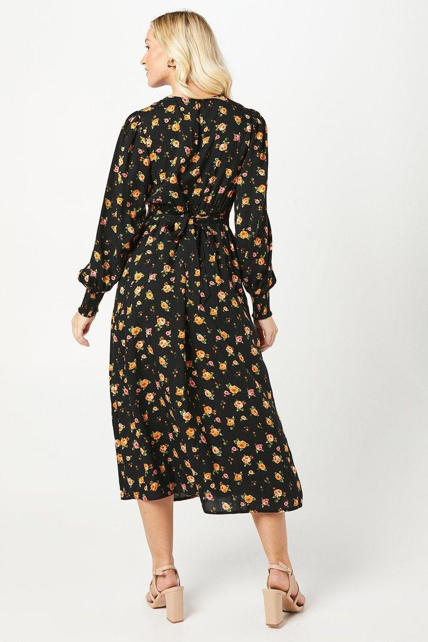 Black & yellow floral dress