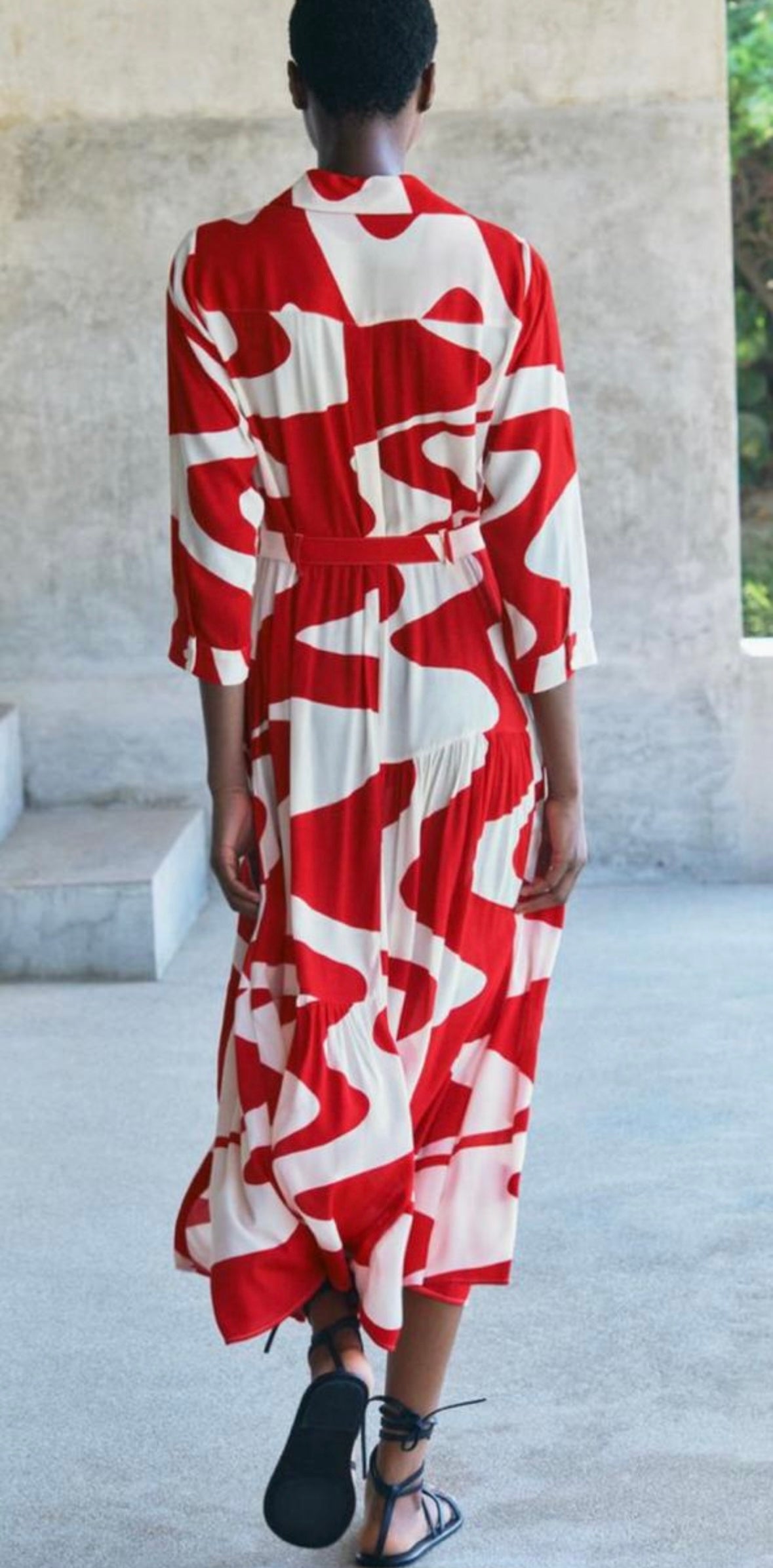 Red midi Dress with belt