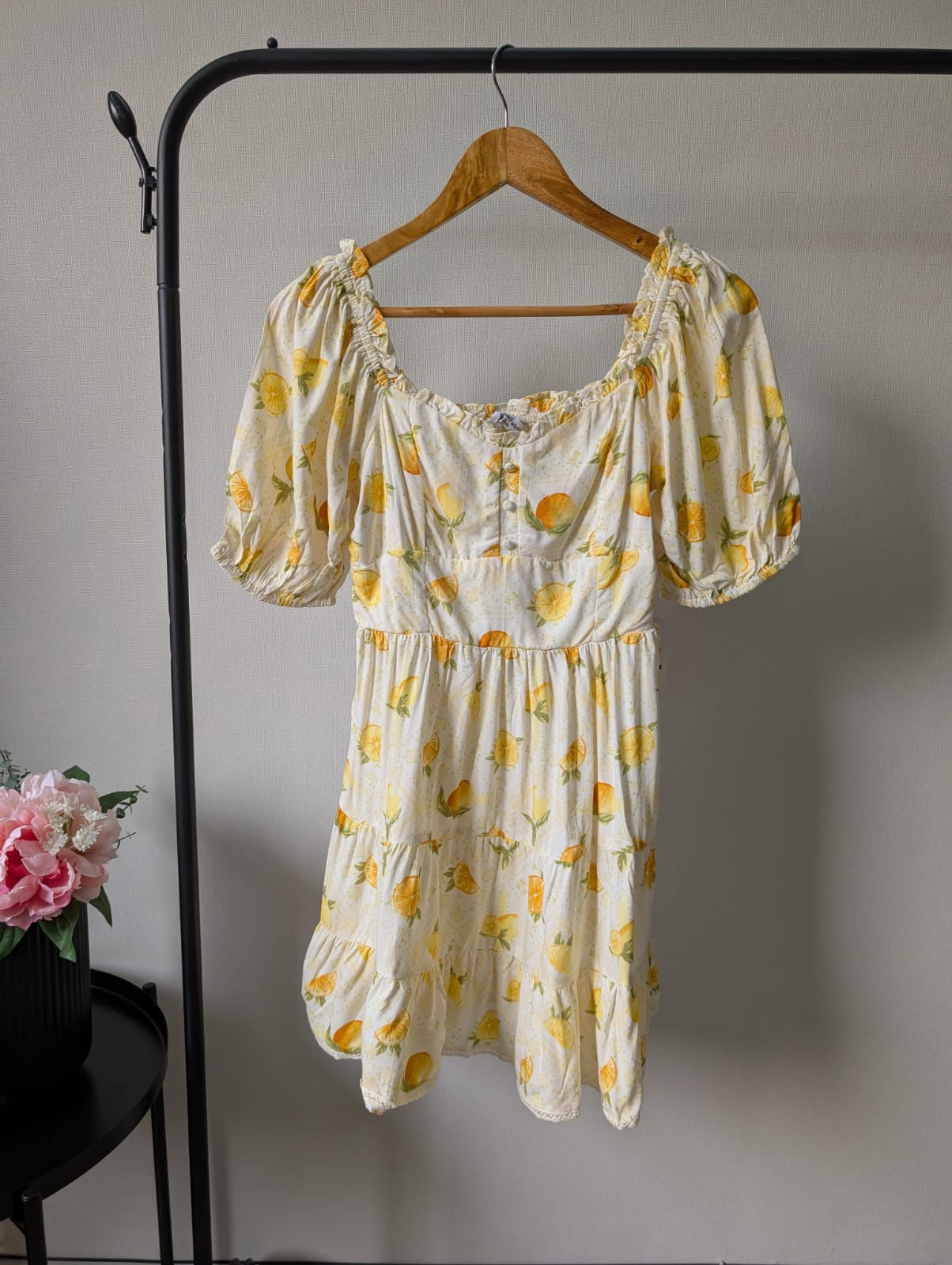 White mini tea dress in citrus print