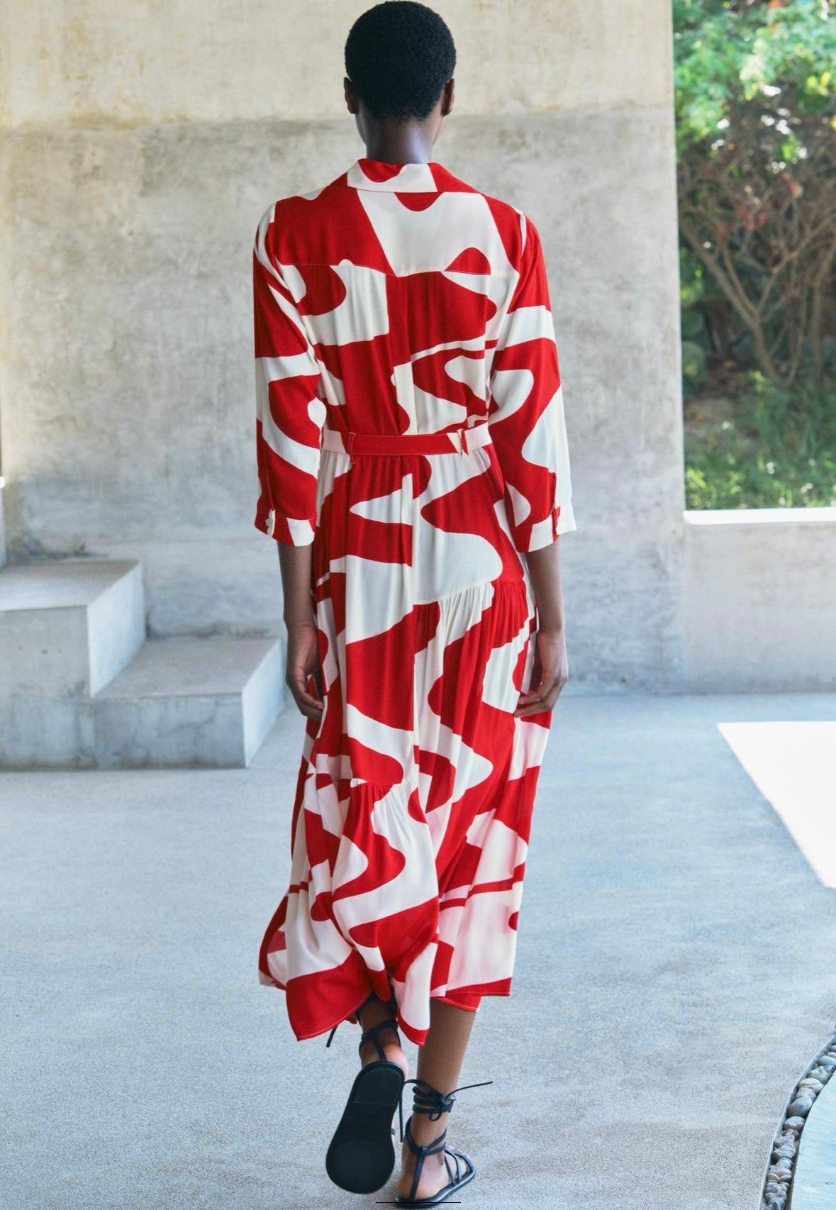 Red midi Dress with belt