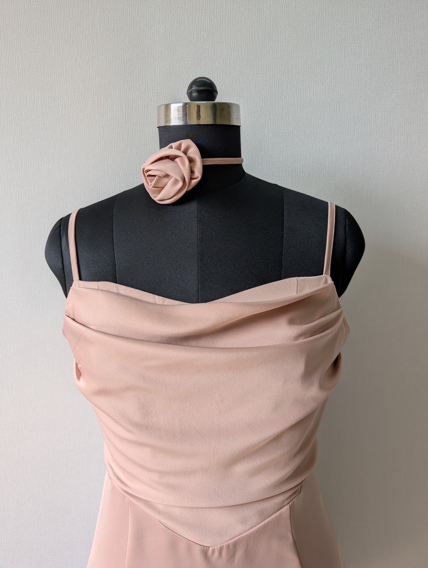 Satin Pink dress with flower neckpiece