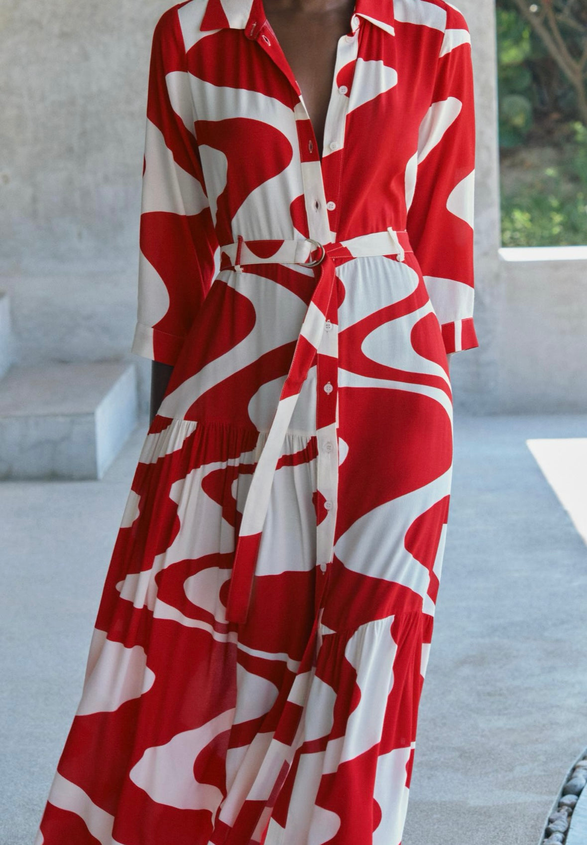 Red midi Dress with belt