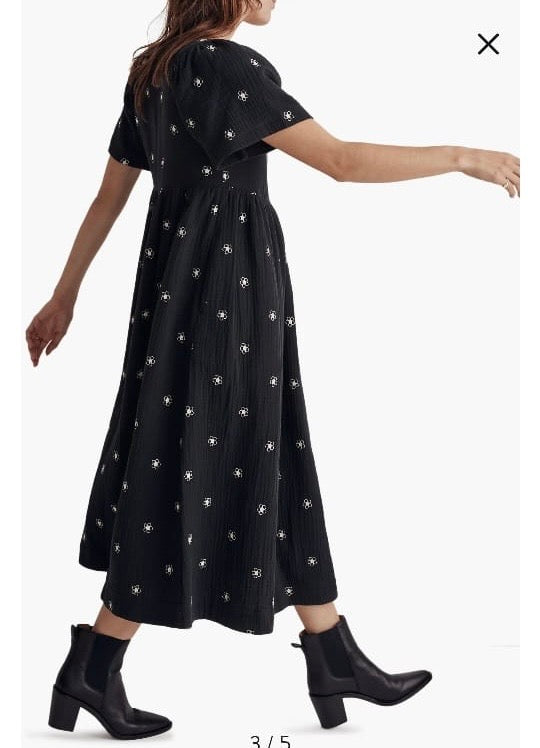 Daisy Embroidered Lightspun Square-Neck Midi Dress