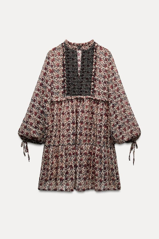 Puff sleeves Maroon dress