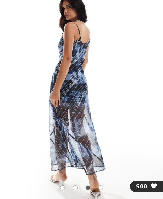 Chiffon Metallic Cowl Neck Maxi Slip Dress