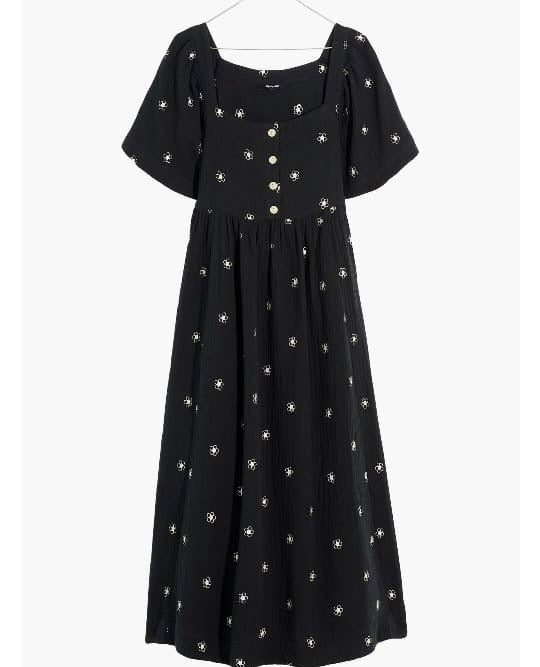 Daisy Embroidered Lightspun Square-Neck Midi Dress