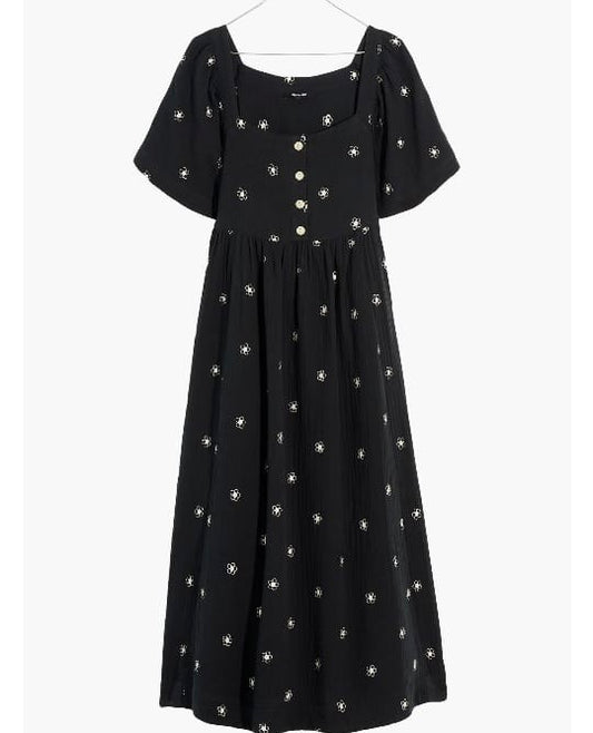 Daisy Embroidered Lightspun Square-Neck Midi Dress