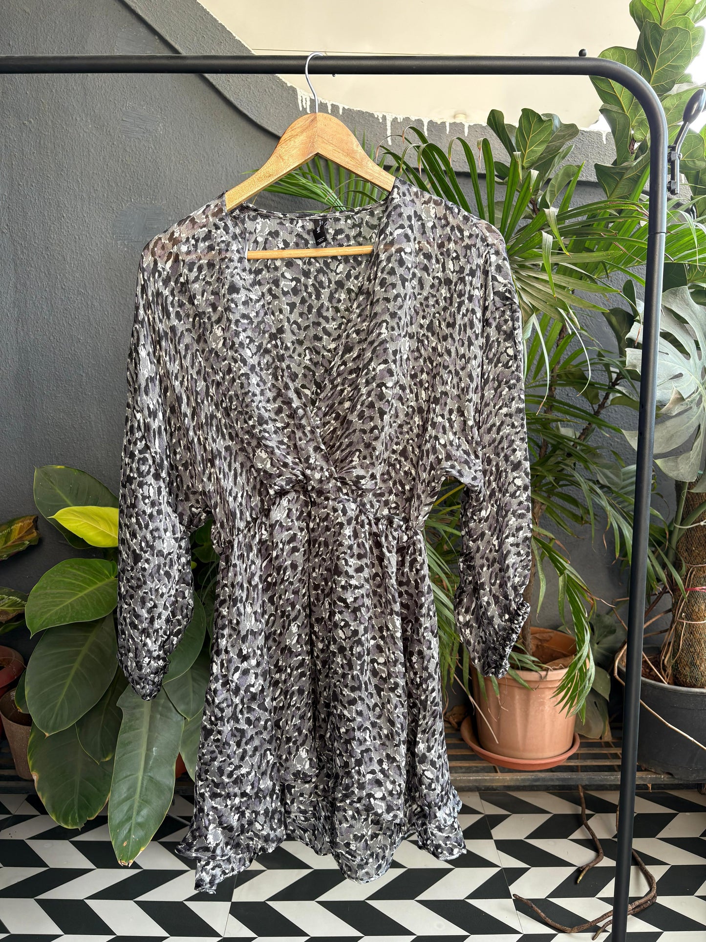 Grey leopard print dress