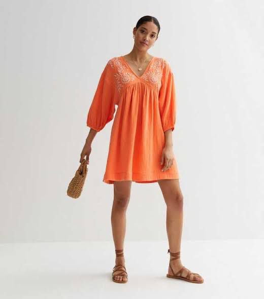 Orange embroidered Dress