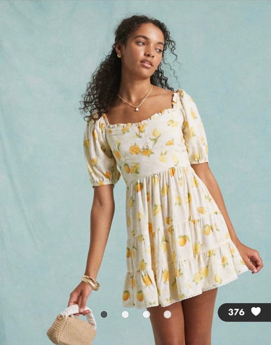 White mini tea dress in citrus print