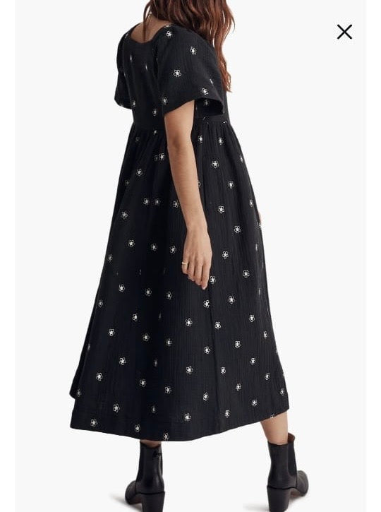 Daisy Embroidered Lightspun Square-Neck Midi Dress