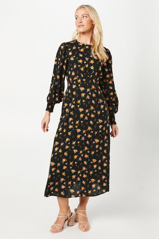 Black & yellow floral dress