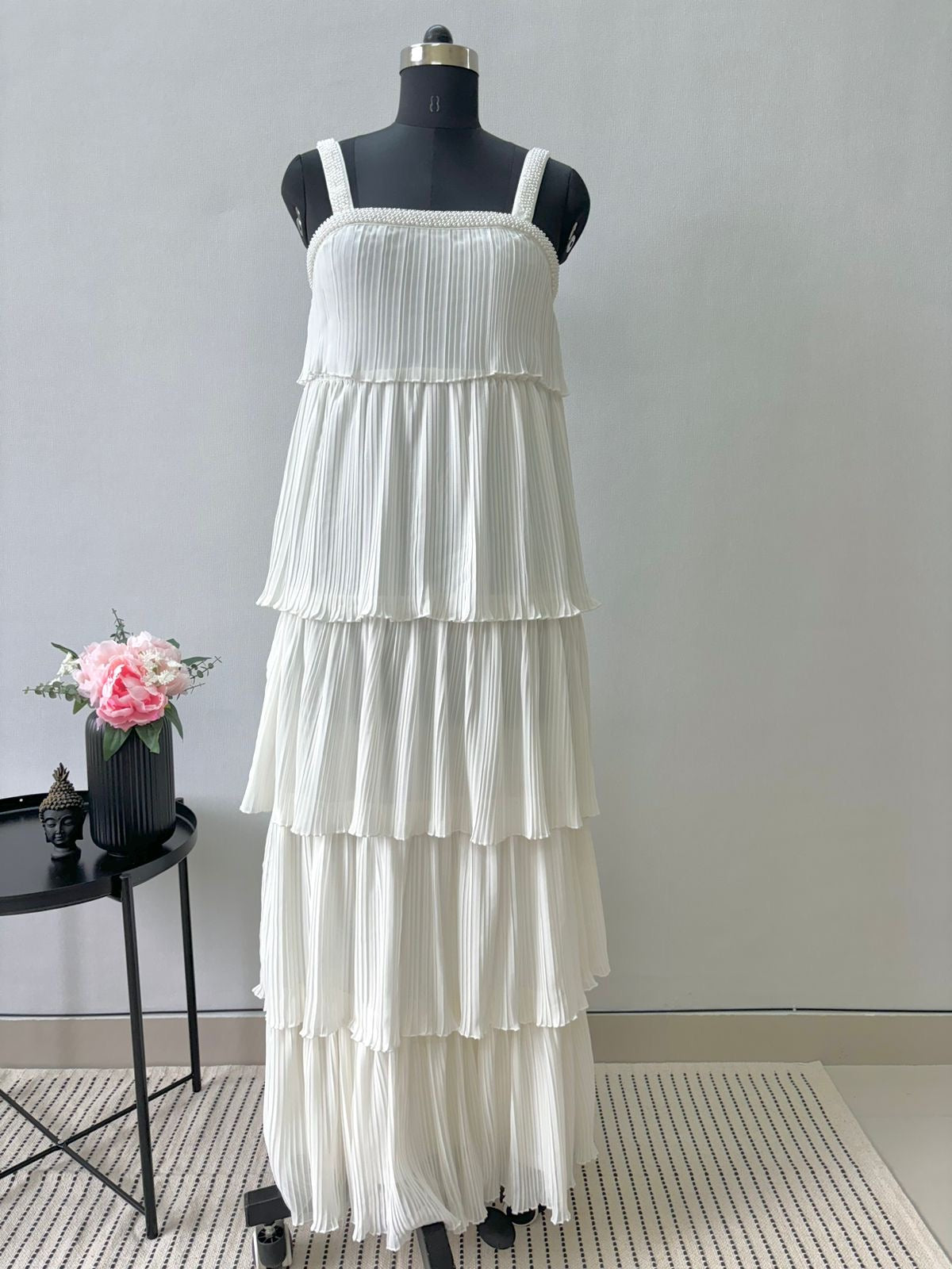 Ivory Pleated Maxi Dress