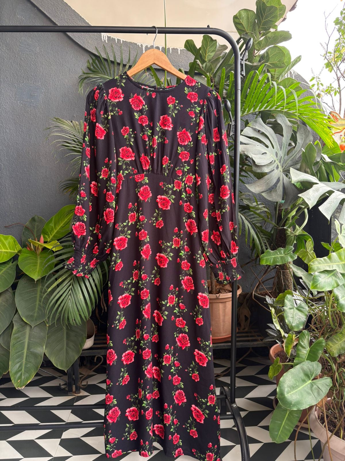 Red & black floral dress