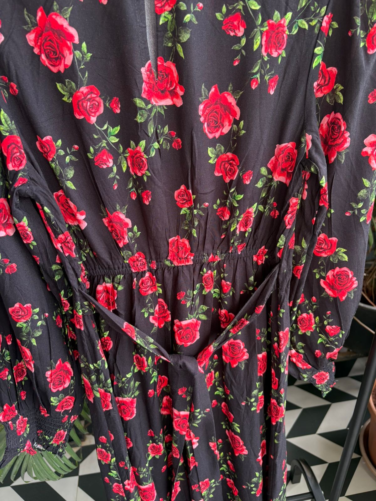 Red & black floral dress