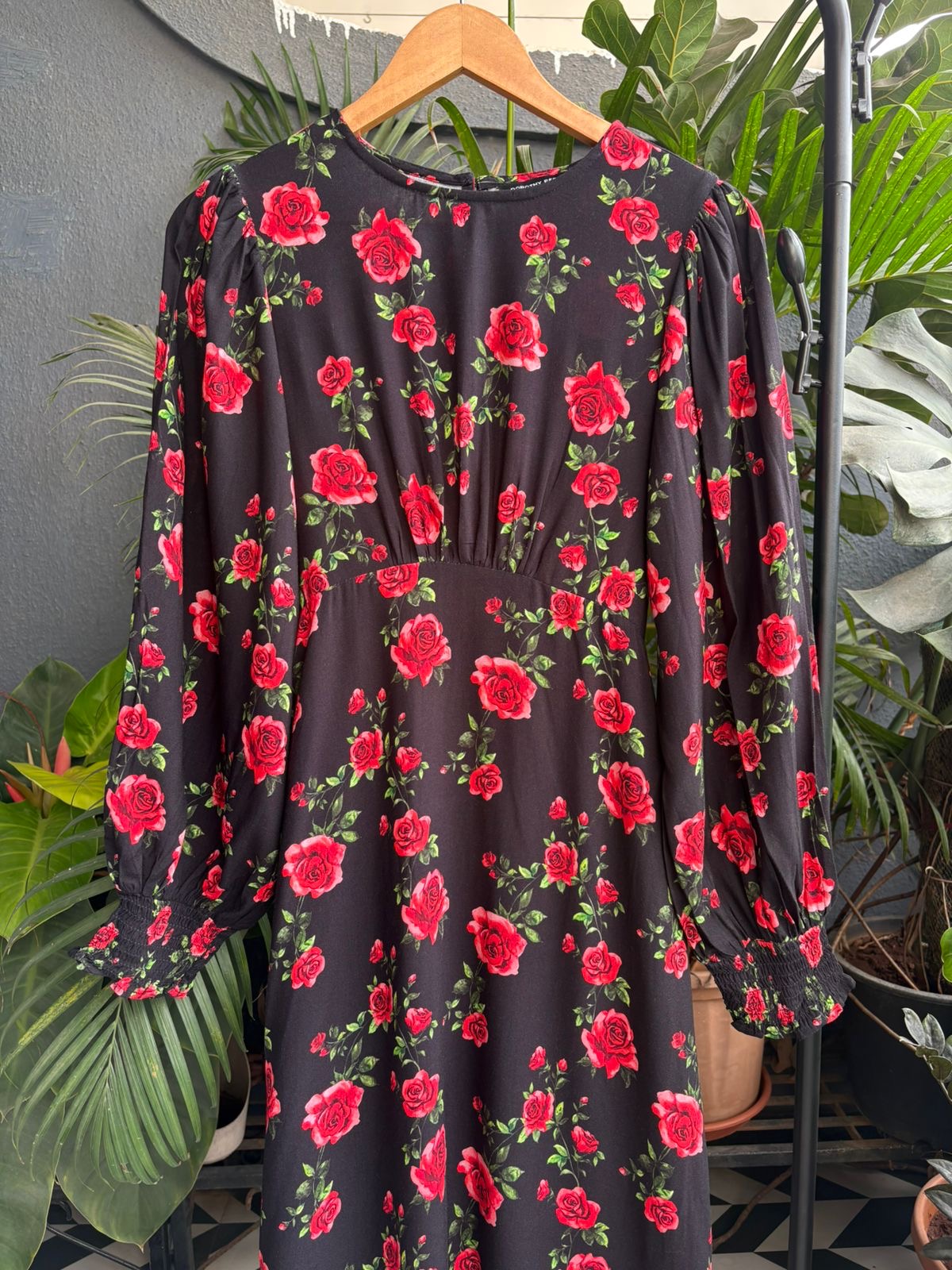 Red & black floral dress
