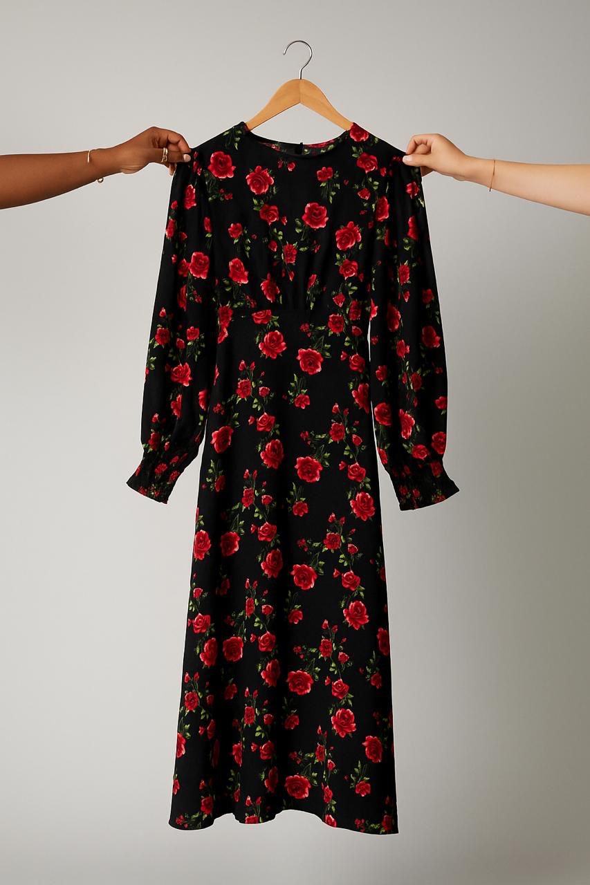 Red & black floral dress