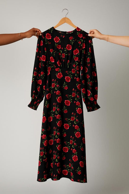 Red & black floral dress