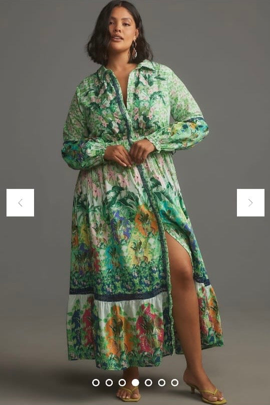 Green Long-Sleeve Buttondown Maxi Shirt Dress