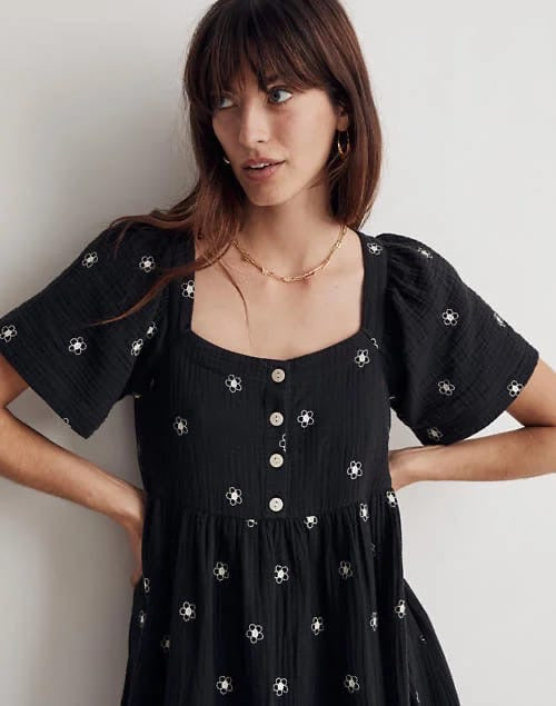 Daisy Embroidered Lightspun Square-Neck Midi Dress