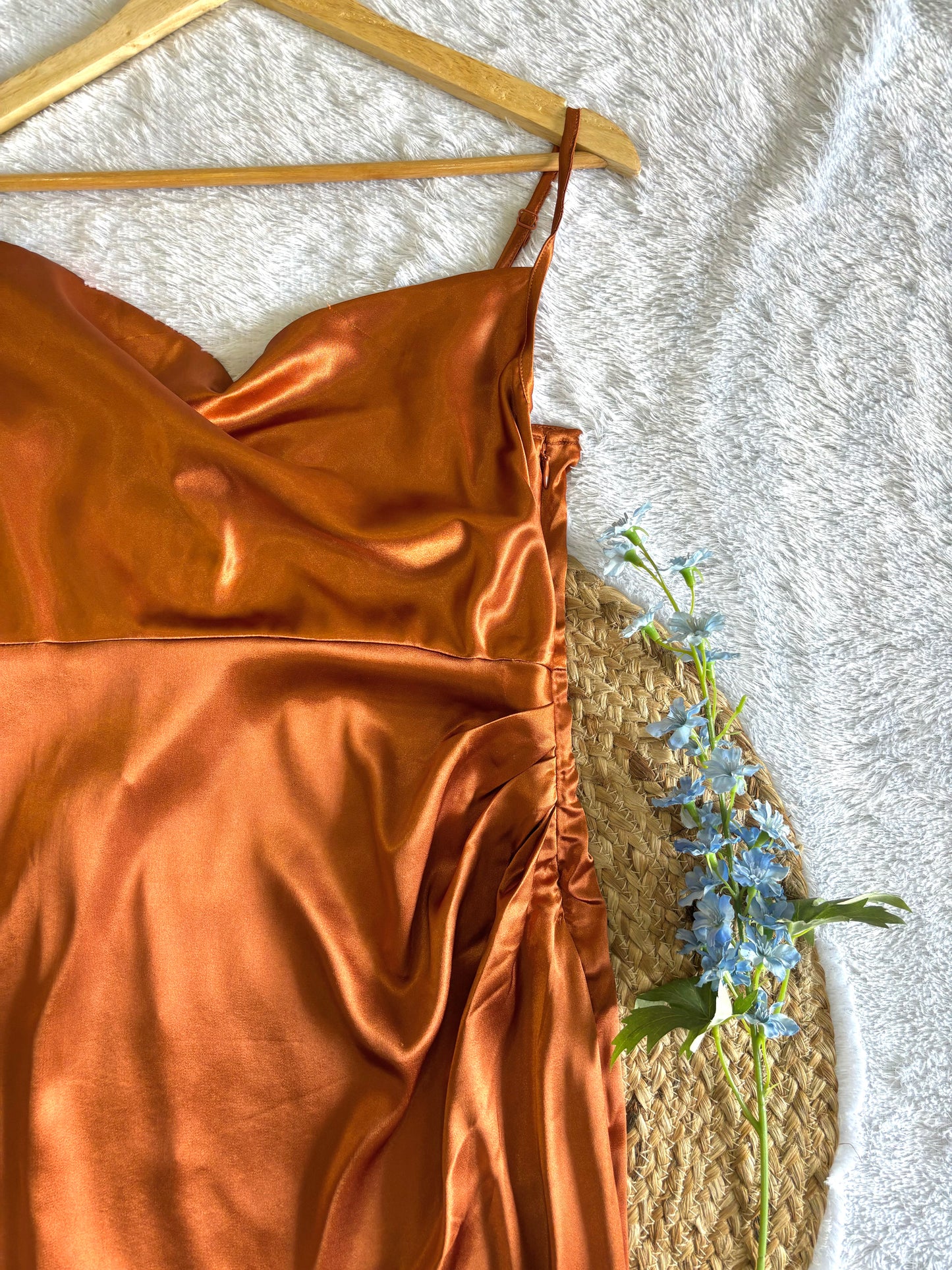 Rust satin silk dress