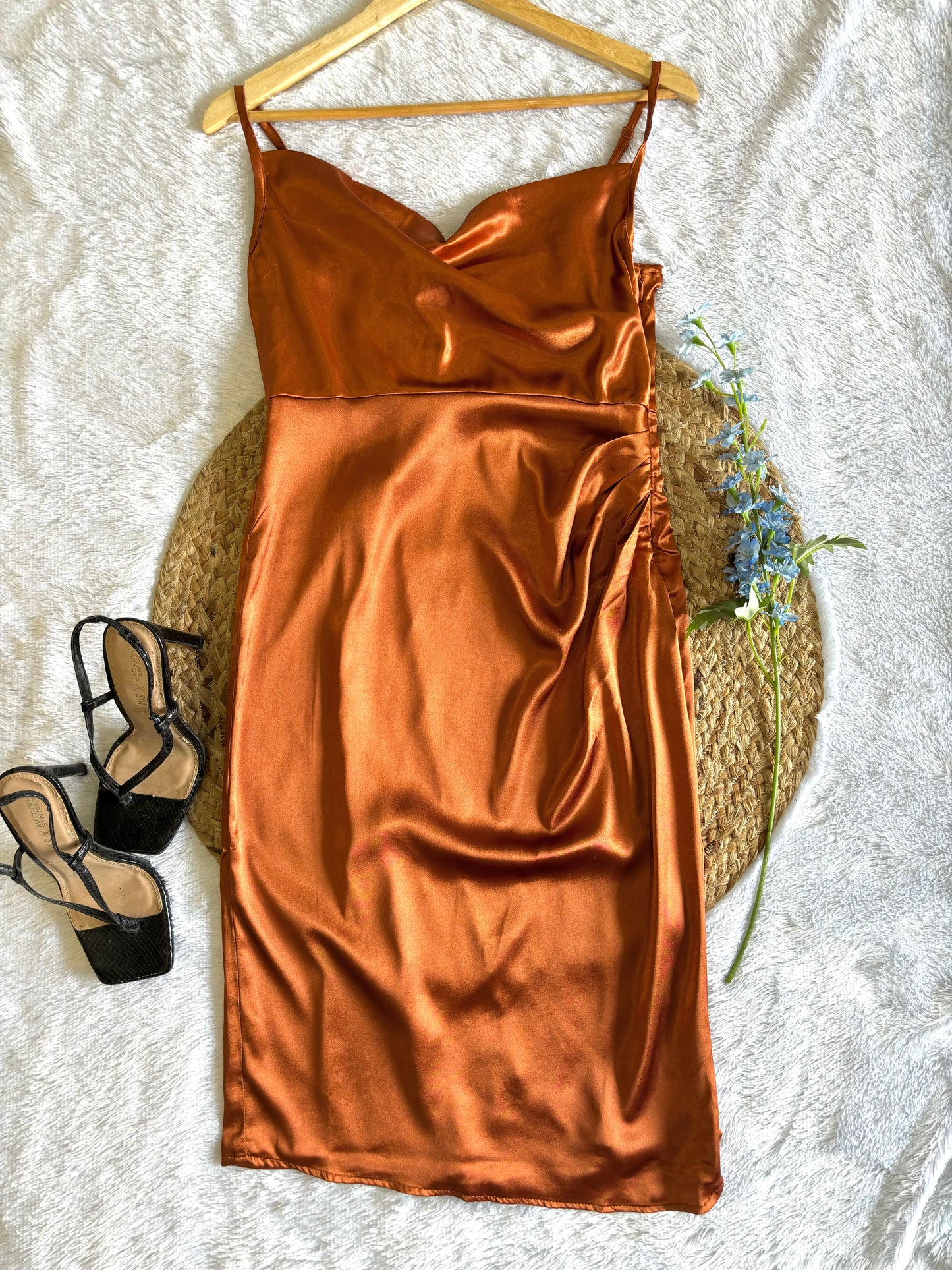 Rust satin silk dress