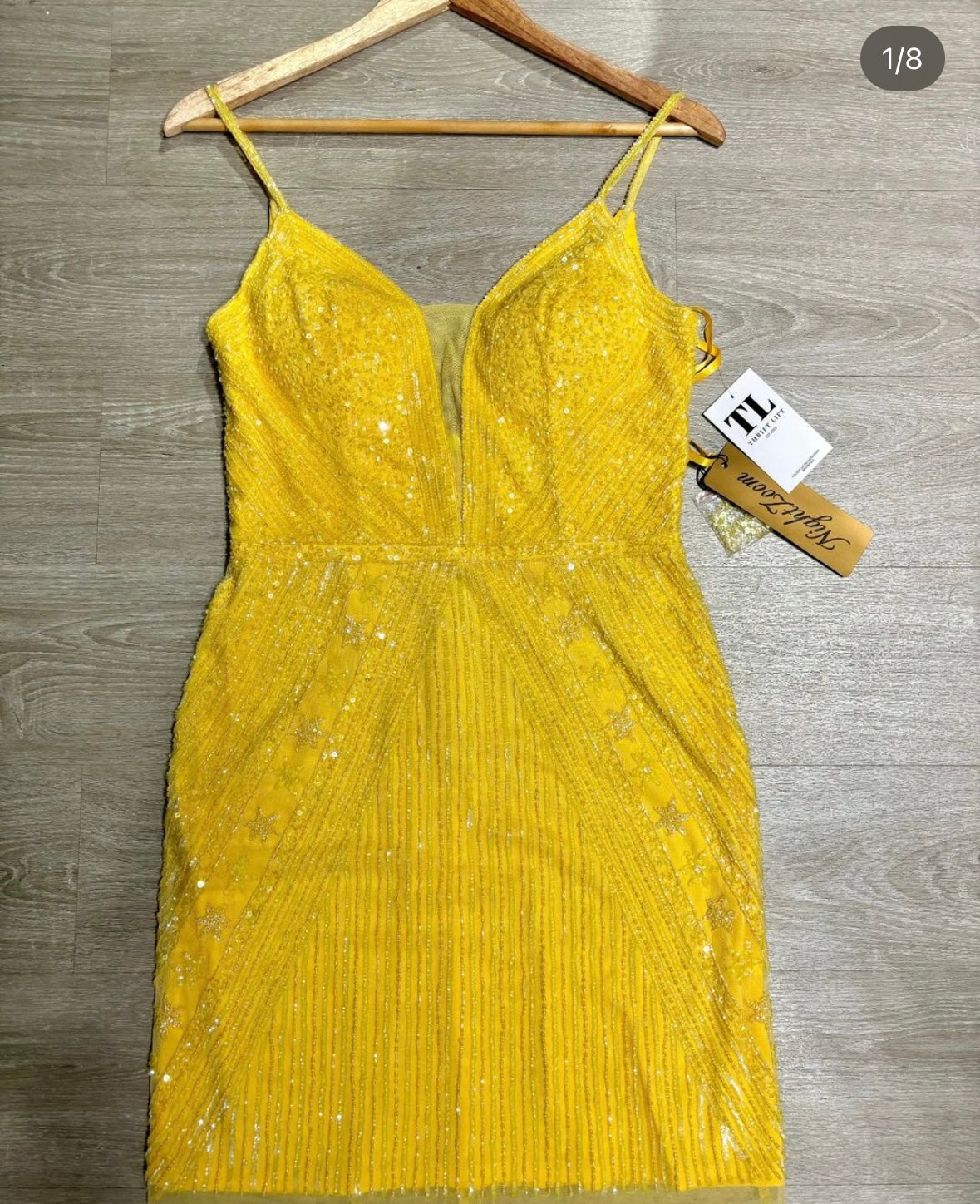 Yellow heavy sequined dress