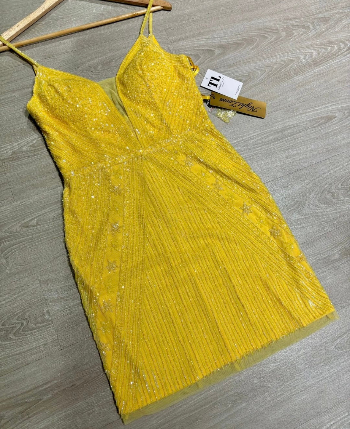 Yellow heavy sequined dress