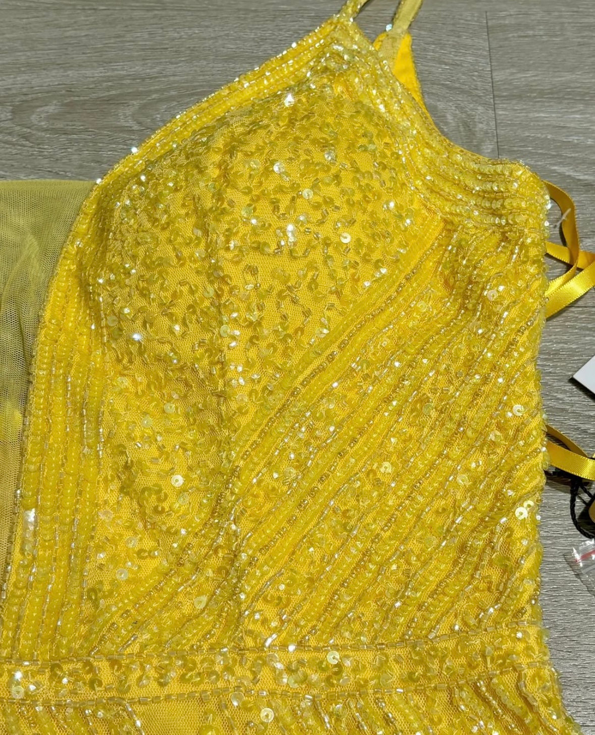 Yellow heavy sequined dress