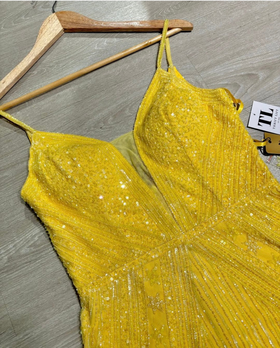 Yellow heavy sequined dress