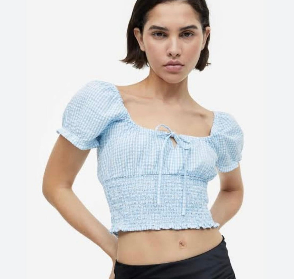 Cotton gingham print crop Top