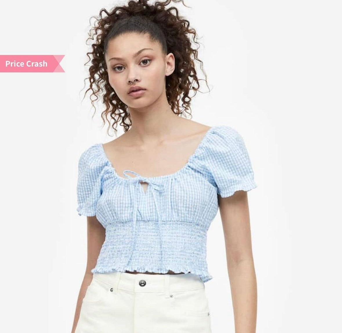 Cotton gingham print crop Top