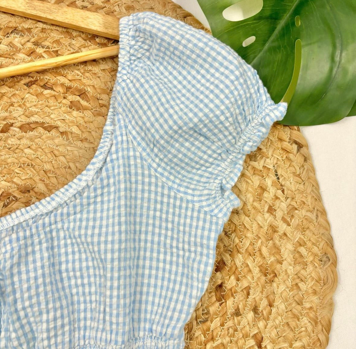 Cotton gingham print crop Top