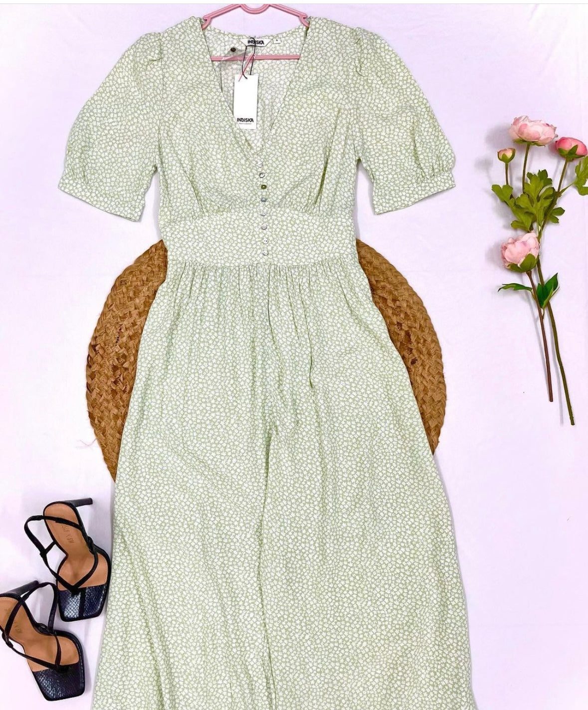 Floral mint green midi dress