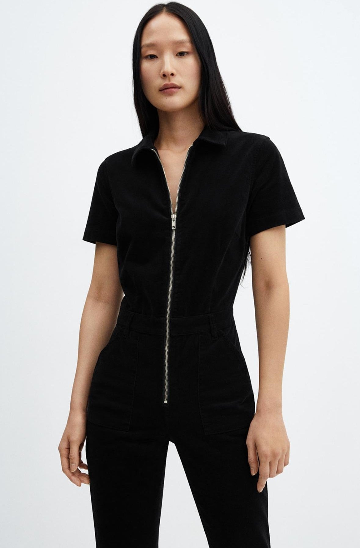 Denim Black Zipper Jumpsuit