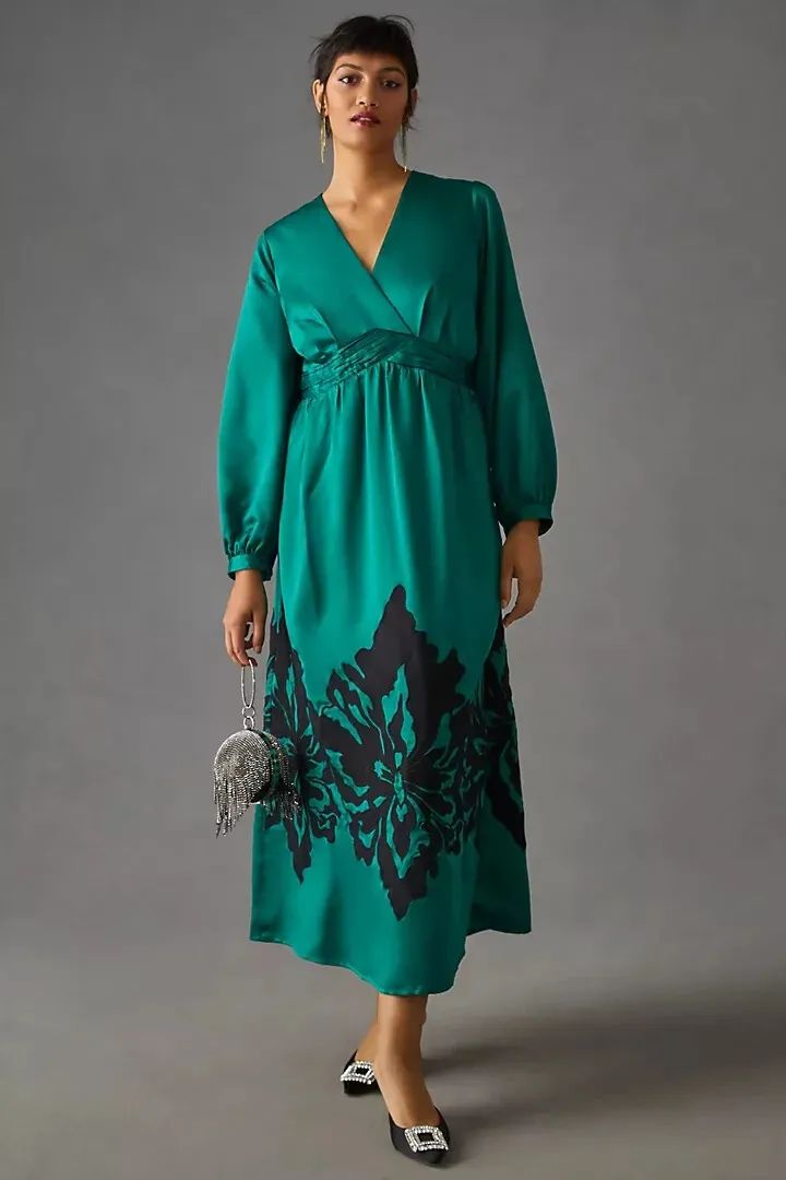 Green Satin Silk Midi Dress