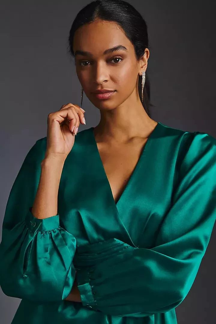 Green Satin Silk Midi Dress