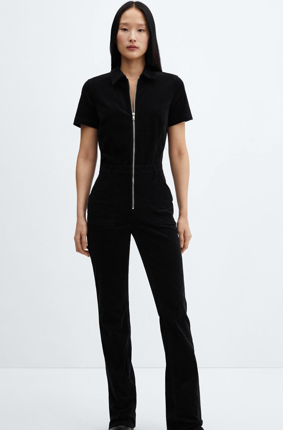 Denim Black Zipper Jumpsuit