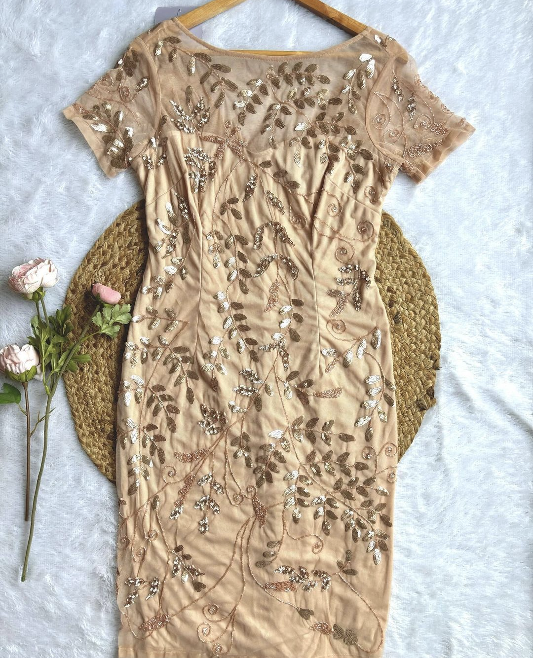 Beige Sequined Dress