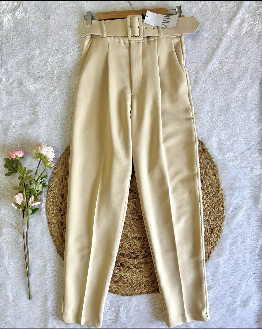 Beige Belted Trouser