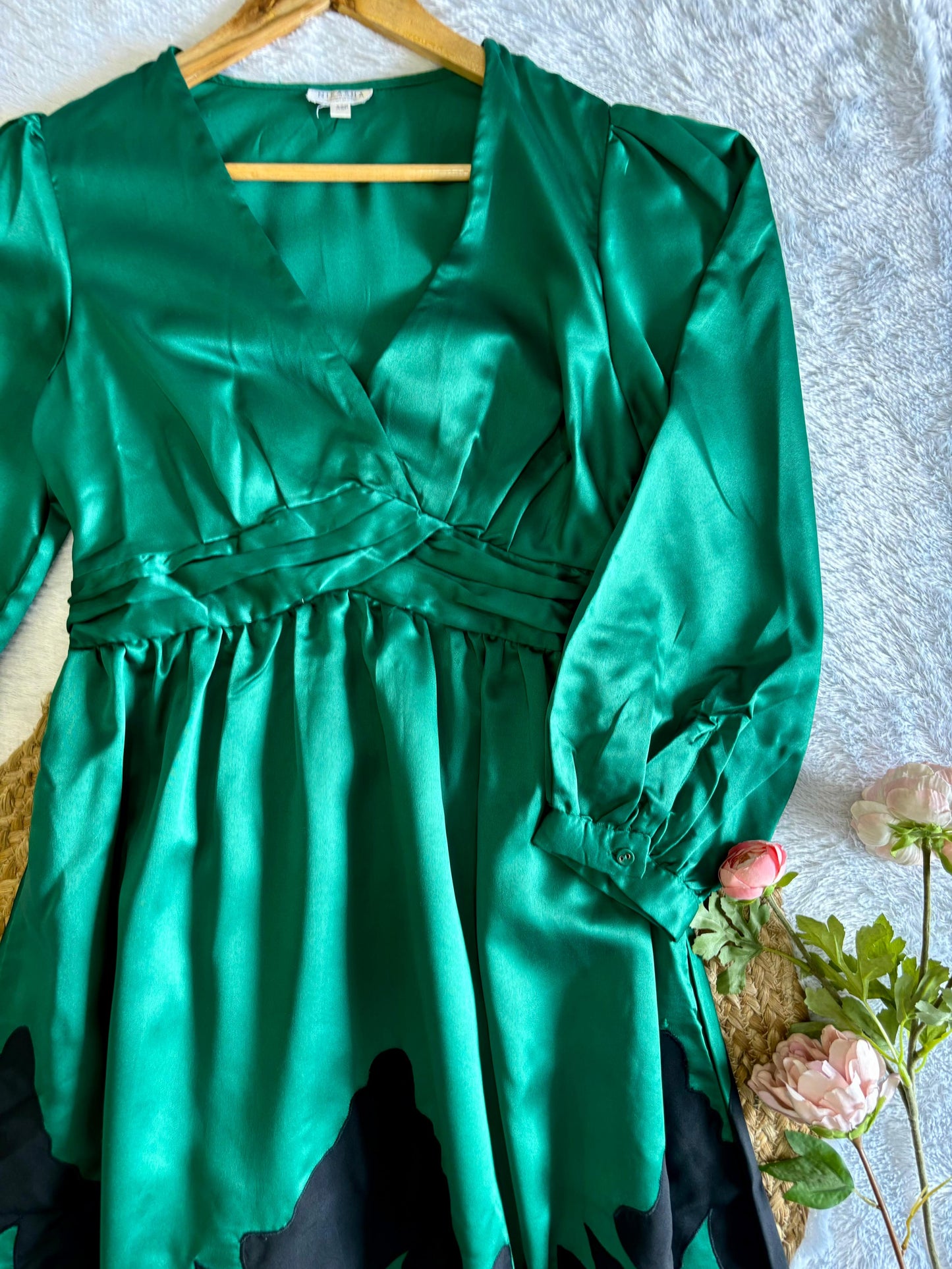 Green Satin Silk Midi Dress