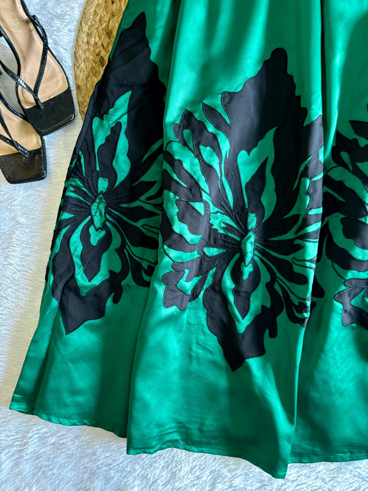 Green Satin Silk Midi Dress